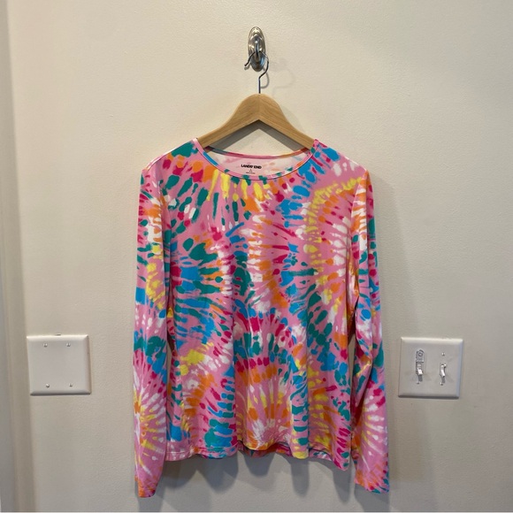 Lands end womens sunshade upf 50 long sleeve rash gaurd size L 14  tue dye - Picture 1 of 9